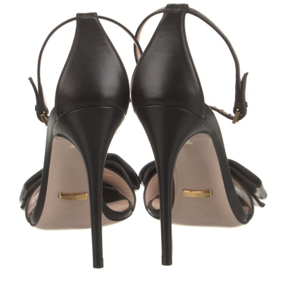 Gucci Women's Ilse Big Bow Crystals Soft Black Leather Stiletto Sandals 36.5 - Picture 9 of 11
